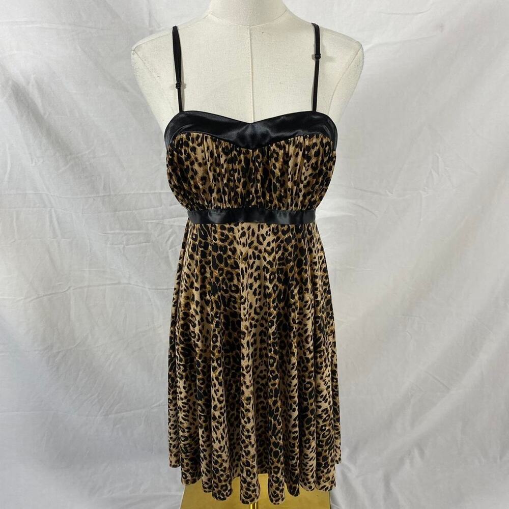 Charlotte Russe black brown leopard print‎ midi dress size small y2k preppy vtg